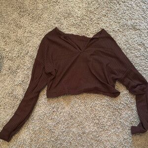 Brown V-Neck Women's Top